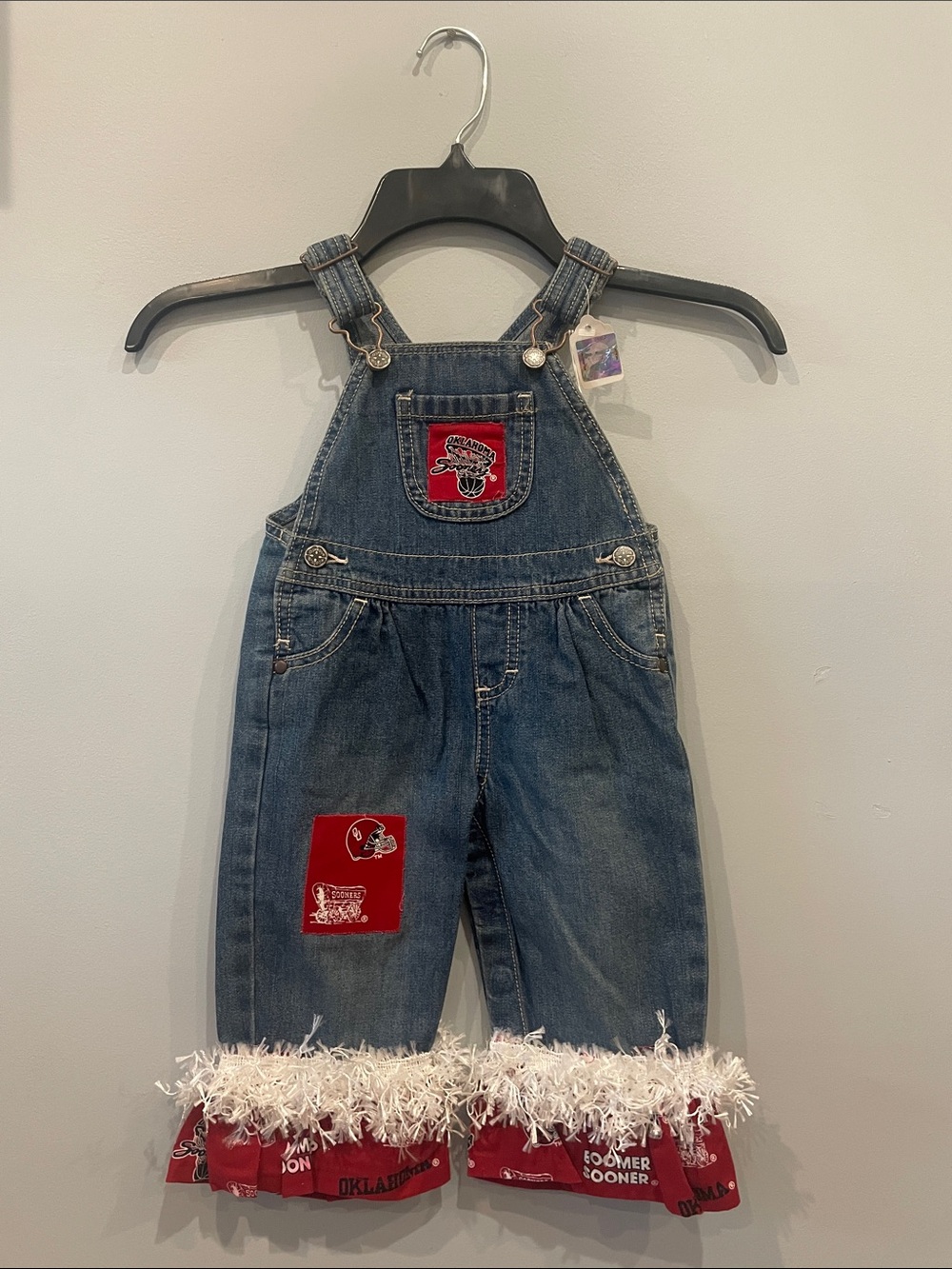 OshKosh B'gosh Blue Denim Overalls with Oklahoma Sooners accents new 9 mo